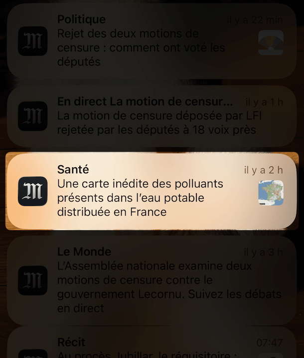 Capture d'écran notification