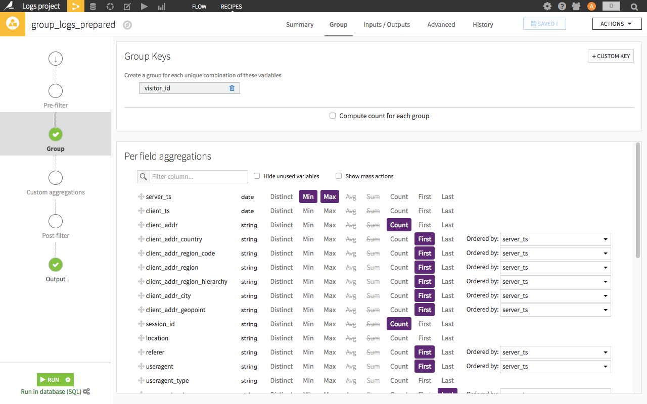 Group by recipe in Dataiku DSS